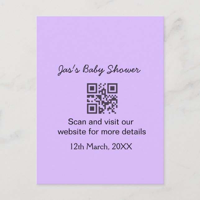 Postal Código QR simple de shower de bebé morado agregar  (Anverso)