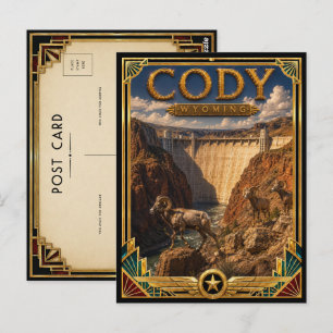 Postal Cody Wyoming Arte Deco Vintage Edad de Oro