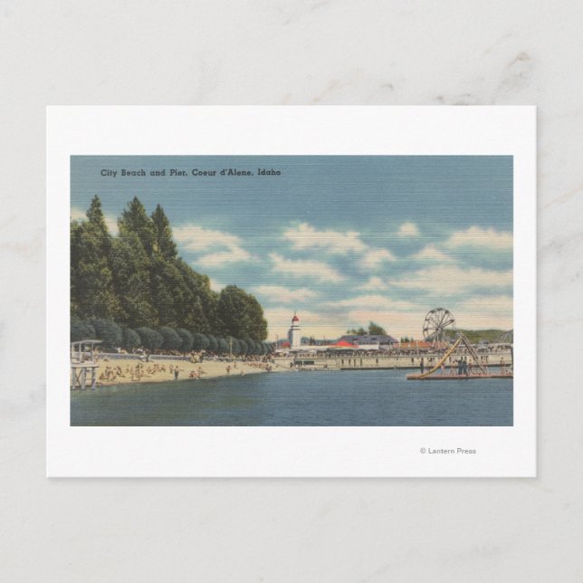 Postal Coeur d'Alene, ID - Vista de City Beach & Pier (Anverso)