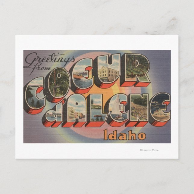 Postal Coeur d'Alene, Idaho - Escenas de letras grandes (Anverso)