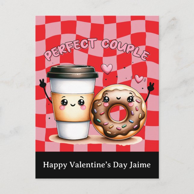 Postal Coffee Couple Funny Valentines Day Postcard (Anverso)