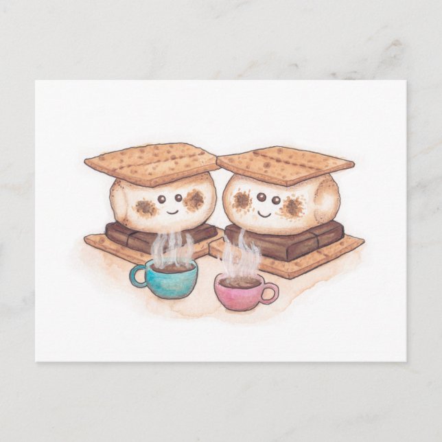 Postal Coffee de la pareja Cute S'mores Fecha (Anverso)