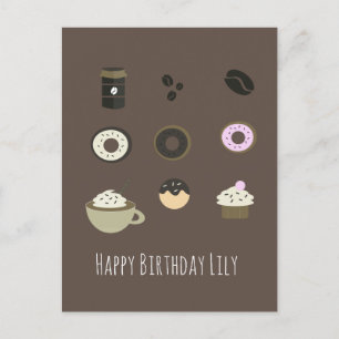 Postal Coffee Sweets Happy Birthday Name Card