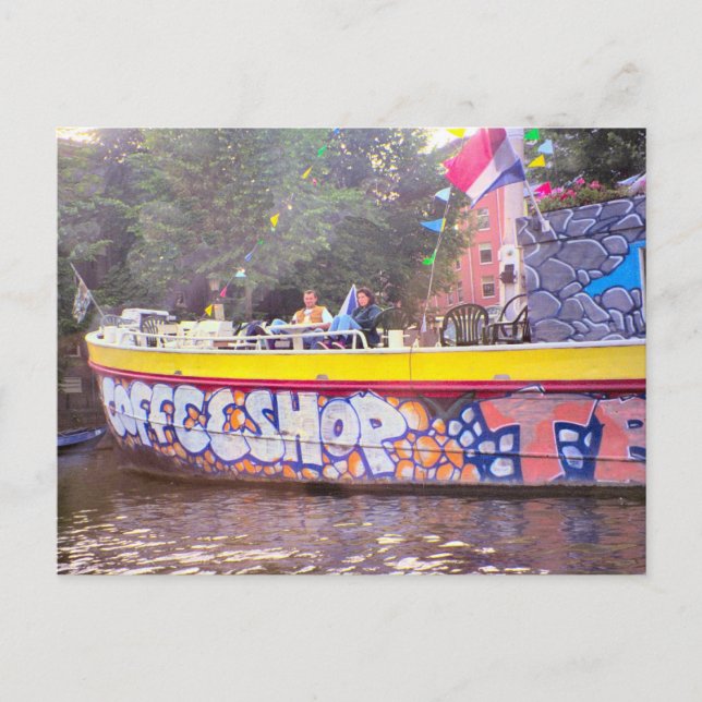 Postal Coffeeshop en una antigua barcaza holandesa, Amste (Anverso)