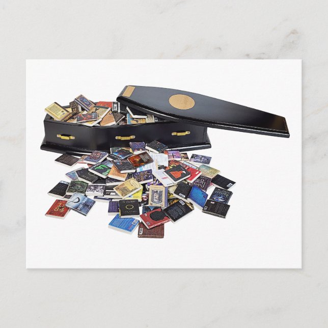 Postal Coffin lleno de libros (Anverso)