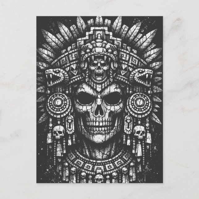 Postal Cofia de cráneo azteca por BurnsInHell (Anverso)