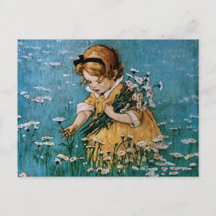 Postal Cogiendo margaritas por Jessie Willcox Smith