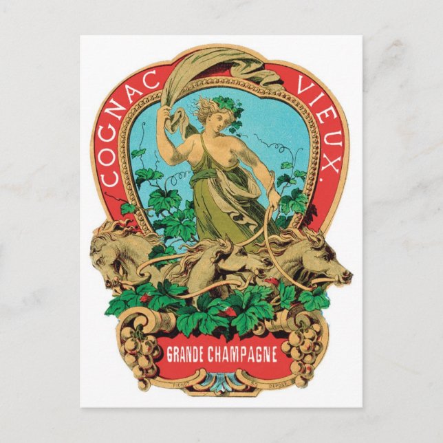 Postal Cognac Vieux Grande Champagne Etiqueta de cosecha  (Anverso)
