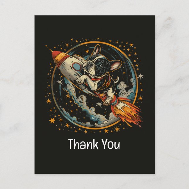 Postal Cohete De Gracias Bulldog Francés Astronauta (Anverso)