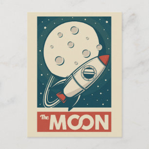 Postal Cohete galaxico Moon Retro