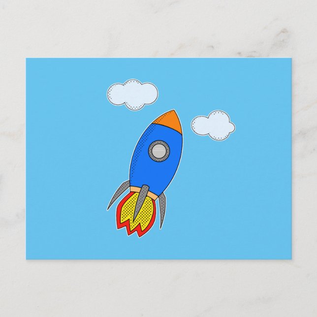 Postal Cohetes Espaciales personalizados En Cielo Azul (Anverso)