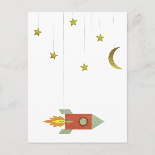 Postal Cohetes Vintage En El Espacio (Anverso)