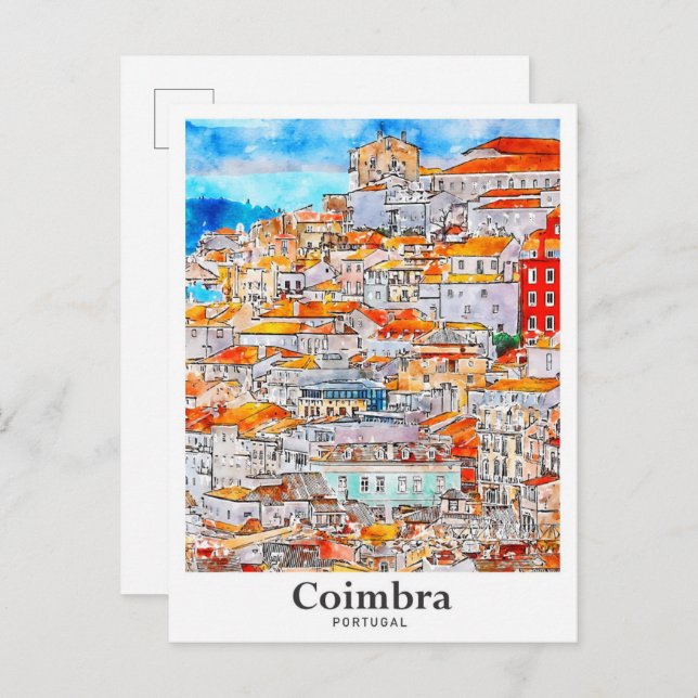 Postal Coimbra Portugal Curso de agua para viajes (Anverso / Reverso)