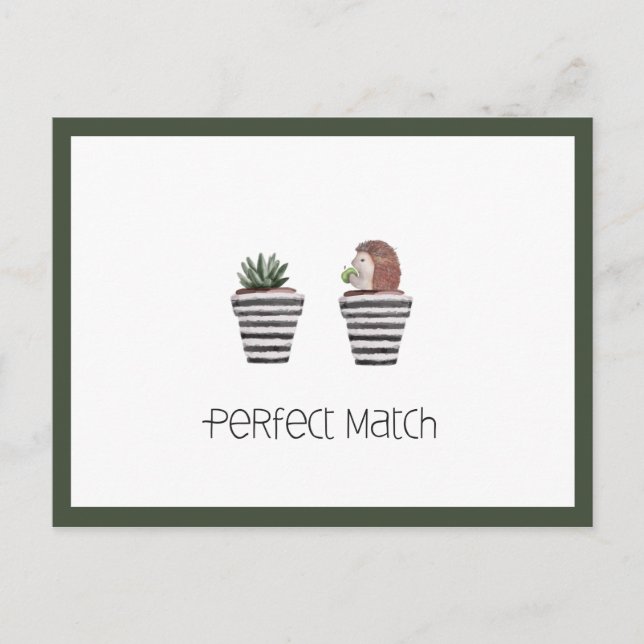 Postal Coincidencia perfecta | Cute Hedgehog & Cactus Lov (Anverso)