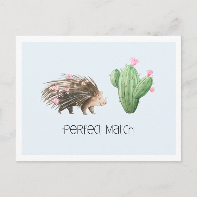 Postal Coincidencia perfecta | Cute Porcupine & Cactus Lo (Anverso)