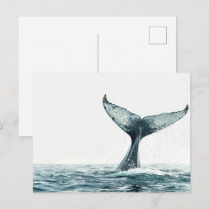 Postal Cola de ballena saliendo del océano Pequeño