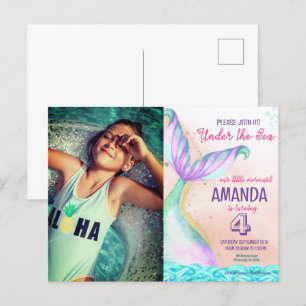 Postal Cola de sirena Acuarela Cumpleaños Bajo el mar