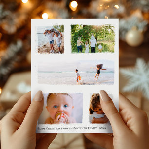 Postal Colage de Fotos Familiares de Navidad con Hoja de 