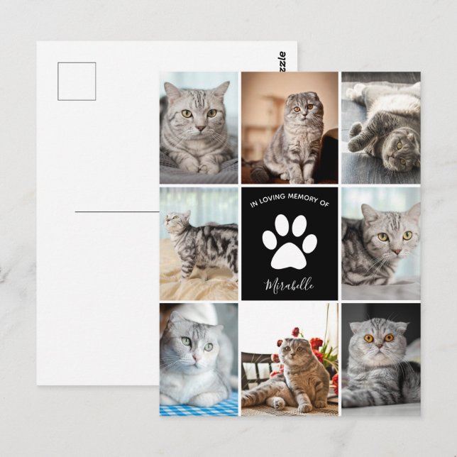 Postal Colage de Fotos Personalizadas en Memoria de Gatos (Anverso / Reverso)