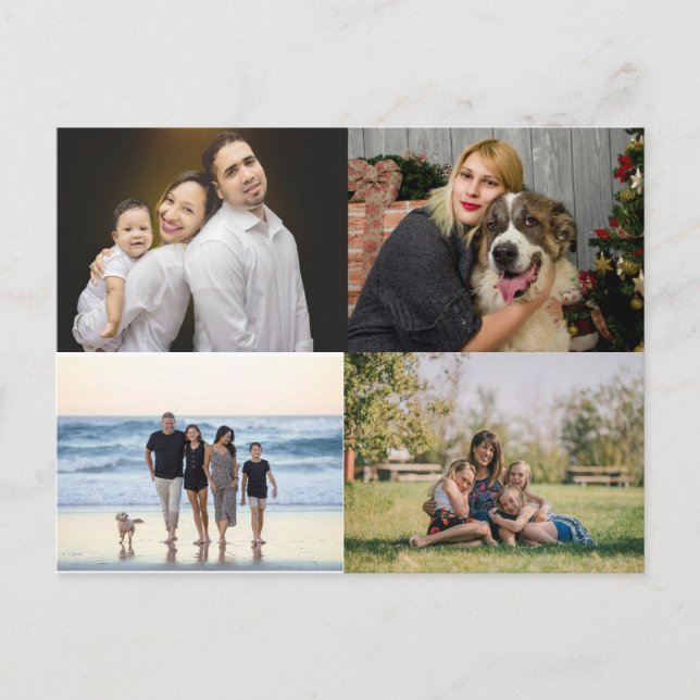 Postal Colage personalizado de 4 fotos familiares (Anverso)
