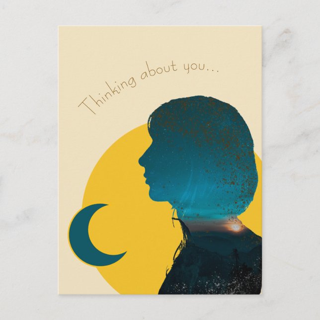 Postal Colagem Artística Azul "Thinking About You" (Anverso)