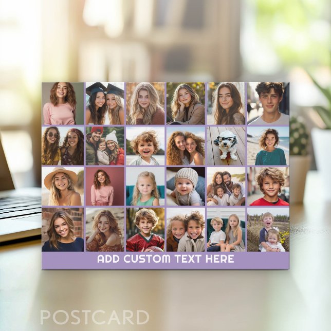 Postal Colaje de 24 fotos con texto personalizado (Photo Postcard - Customize with your favorite photos)