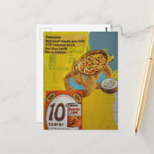 Postal colaje de cupón de comidas de 1968 en técnica mixt