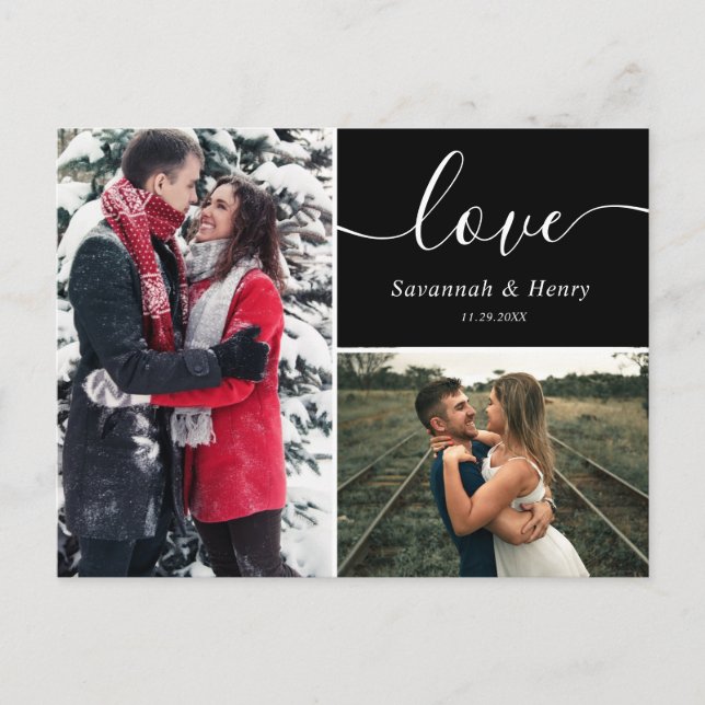 Postal Colaje de dos fotos Escritura de amor negro (Anverso)