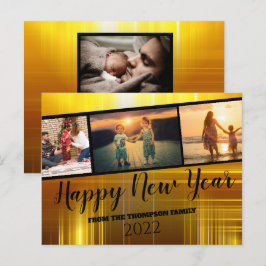 Postal Colaje de fotos de año nuevo feliz negro y dorado