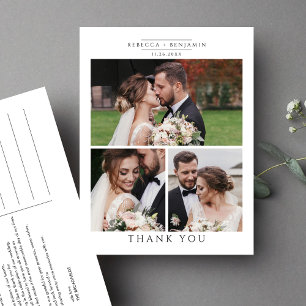 Postal Colaje de fotos de boda minimalista agradecimiento