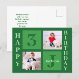 Postal Colaje de Fotos de Cumpleaños Personalizado Verde 