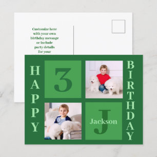 Postal Colaje de fotos de cumpleaños personalizado verde 