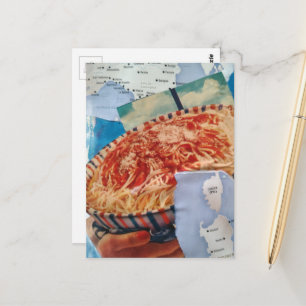 Postal Colaje de Italia y un tazón de deliciosa pasta