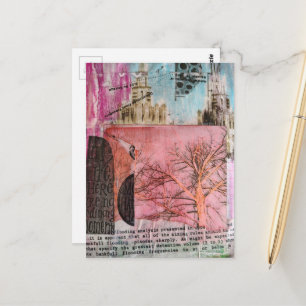 Postal Colaje de medios mixtos de árbol de invierno y edi
