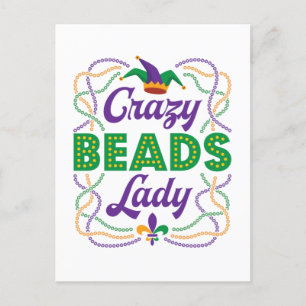 Postal Colas Locas Lady Mardi Gras Bead Lover