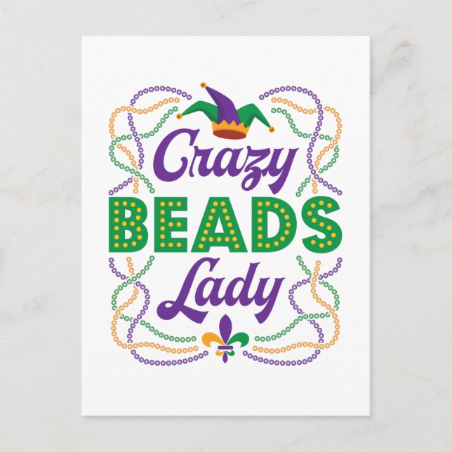 Postal Colas Locas Lady Mardi Gras Bead Lover (Anverso)