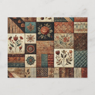 Postal Colcha de patchwork de terracota Diseño floral rús