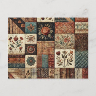 Postal Colcha de patchwork de terracota Diseño floral rús