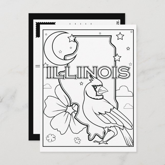 Postal colchón de aves de flor de forma del estado de ill (Anverso / Reverso)