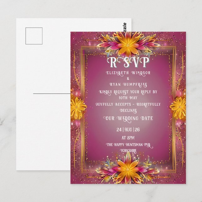 Postal Colección Boda Floral Pink Elegance (Anverso / Reverso)