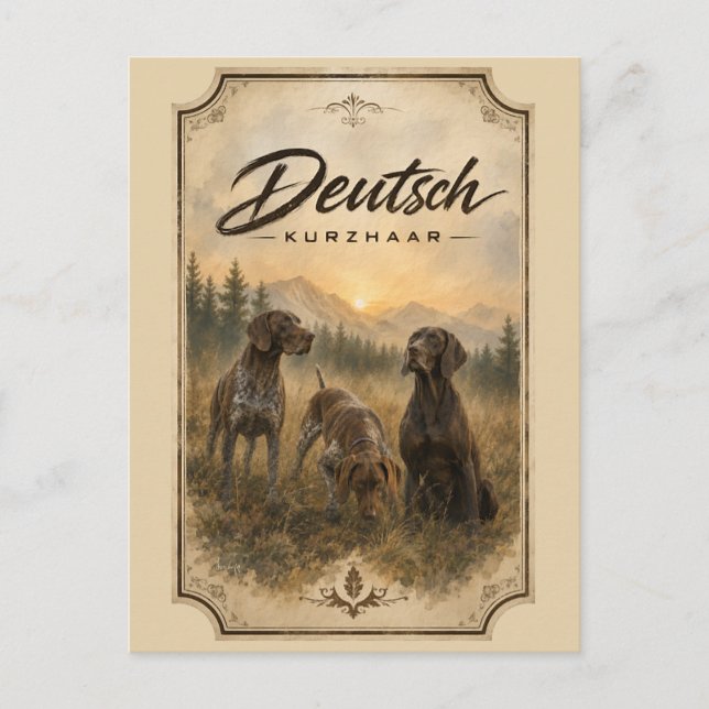 Postal Colección de caza del Pointer de pelo corto alemán (Anverso)