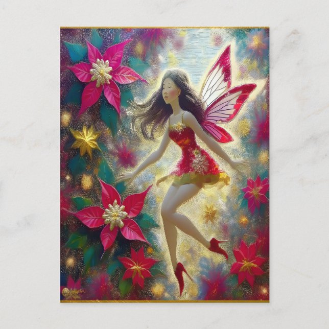 Postal Colección de Hadas de Navidad - Cabello Castaño Os (Anverso)
