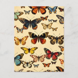 Postal Colección de Mariposas Vintage en Patrón