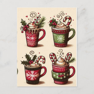 Postal Colección de tazas de café festivas, decoración de