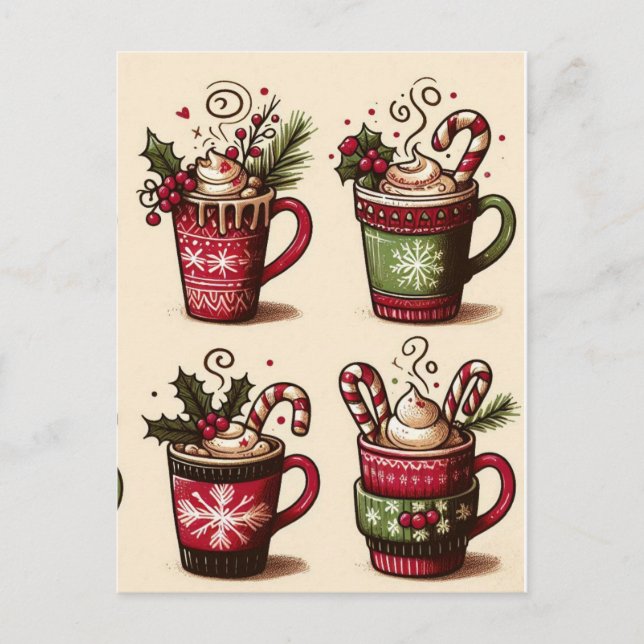 Postal Colección de tazas de café festivas, decoración de (Anverso)