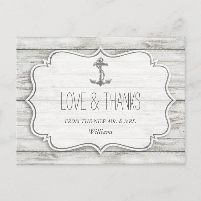 Postal Colección Nautical Whitewashed Wood Beach Wedding (Anverso)