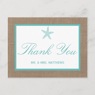Postal Colección Turquoise Starfish Burlap Beach Wedding