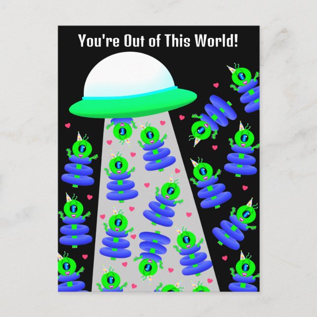 Postal Colegio de San Valentín con extraterrestres por Jo (Anverso)