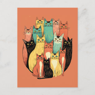 Postal Coletivo de Gatos Modernos de Mediados de Siglo