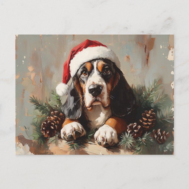 Postal Colgado de Basset en una pintura de aceite de Sant (Anverso)
